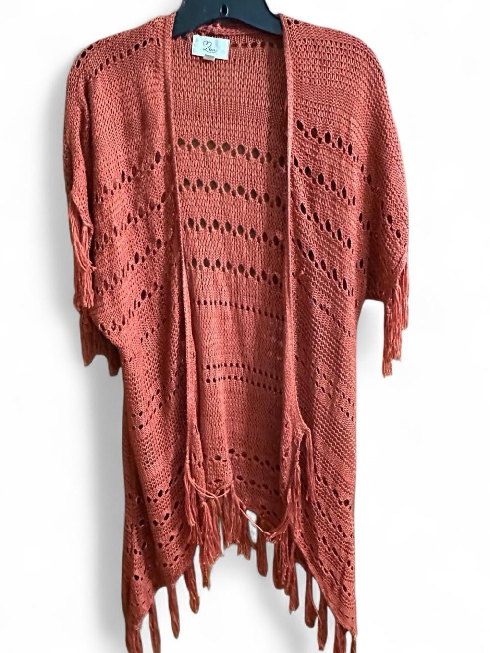 Love Boho Terracotta Open-Knit Fringe Poncho Cardigan size small/medium Fall